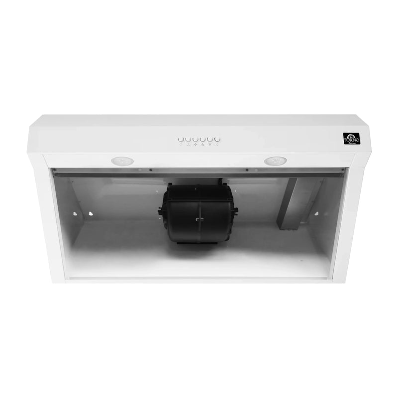 Forno Bari Espresso 30-Inch 400 CFM Under Cabinet Range Hood in White with Brass Handle (FRHUC5255-30WHT)