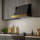 Forno 5-Piece Appliance Package - 36-Inch Gas Range, Wall Mount Range Hood, 60-Inch Convertible Refrigerator with Modern Trim, Dishwasher, and 30-Inch Microwave Oven in Black with Antique Brass Handle