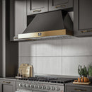 Forno Galiano 2-Piece Appliance Package - 48-Inch Gas Range & 48-Inch Wall Mount Range Hood in Black with Antique Brass Trim