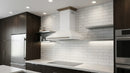 Forno Aria 48-Inch 1,200 CFM Wall Mount Range Hood in White with Brass Handle shown in a styled kitchen, view 2