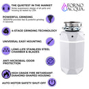Forno Acqua BrightDiamond Moonstone 3/4HP Super Quiet Garbage Disposal Corded with Motion Sensor Cabinet Light & Pre-Wired Air Switch (WDD075TA2MS)