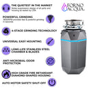 Forno Acqua BrightDiamond Black Onyx 1HP Super Quiet Garbage Disposal Corded with Motion Sensor Cabinet Light & Pre-Wired Air Switch (WDD100TA1BO)