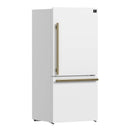 Forno Milano Espresso 31-Inch 17.2 cu. ft. Refrigerator and Bottom Freezer in White with Antique Brass Handle Trim, Right Hinge (FFFFD1785-31WHT)