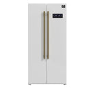 Forno Salerno 33-Inch 15.6 Cu. Ft. Counter Depth Side-by-Side Refrigerator in White with Antique Brass Handle (FFRBI1805-33WHT)