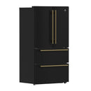 Forno 5-Piece Appliance Package - 48-Inch Gas Range, Wall Mount Range Hood, 36-Inch Refrigerator, Dishwasher, and 30-Inch Microwave Drawer in Black with Antique Brass Handle