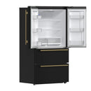 Forno Galiano 5-Piece Appliance Package - 36-Inch Gas Range, 36-Inch Hood, 36-Inch Refrigerator, 24-Inch Dishwasher, & 24-Inch Microwave Drawer in Black with Antique Brass Trim
