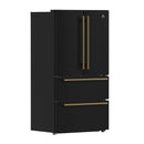Forno Galiano 5-Piece Appliance Package - 36-Inch Dual Fuel Range, 36-Inch Hood, 36-Inch Refrigerator, 24-Inch Dishwasher, & 24-Inch Microwave Oven in Black with Antique Brass Trim