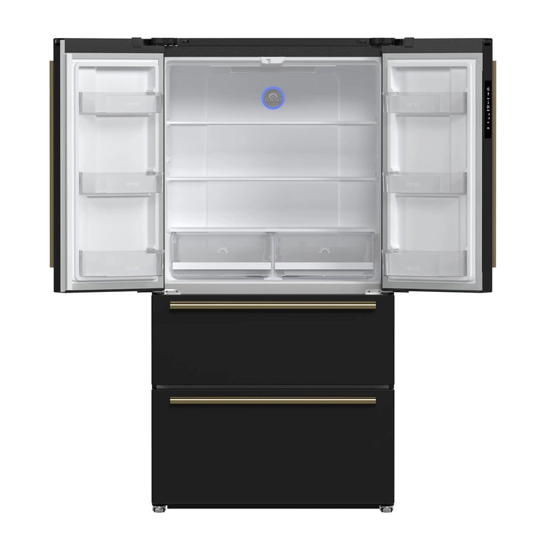Forno Espresso Moena 36-inch 19.2 Cu.ft French Door Refrigerator in Black with Brass Handle (FFRBI1820-36BLK)