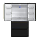Forno Galiano 5-Piece Appliance Package - 48-Inch Dual Fuel Range, 48-Inch Hood, 36-Inch Refrigerator, 24-Inch Dishwasher, & 24-Inch Microwave Oven in Black with Antique Brass Trim