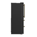 Forno Galiano 4-Piece Appliance Package - 36-Inch Gas Range, 36-Inch Hood, 36-Inch Refrigerator, & 24-Inch Dishwasher in Black with Antique Brass Trim