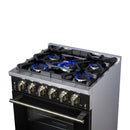 Forno Massimo 30-Inch Freestanding Gas Range with 4 Burners and 4.32 Cu. Ft. Convection Oven in Black with Antique Brass Handle (FFSGS6239-30BLK)