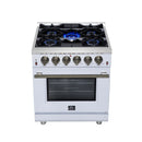 Forno Massimo 30-Inch Freestanding Gas Range with 4 Burners and 4.32 Cu. Ft. Convection Oven in White with Antique Brass Handle (FFSGS6239-30WHT)