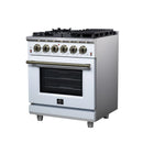 Forno Massimo 30-Inch Freestanding Gas Range with 4 Burners and 4.32 Cu. Ft. Convection Oven in White with Antique Brass Handle (FFSGS6239-30WHT)