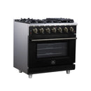 Forno Massimo 36-Inch Freestanding Gas Range with 6 Burners &  5.36 Cu.Ft. Convection Oven in Black with Antique Brass Handle (FFSGS6239-36BLK)