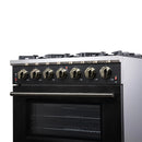 Forno Massimo 36-Inch Freestanding Gas Range with 6 Burners &  5.36 Cu.Ft. Convection Oven in Black with Antique Brass Handle (FFSGS6239-36BLK)