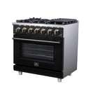 Forno Massimo 36-Inch Freestanding Gas Range with 6 Burners &  5.36 Cu.Ft. Convection Oven in Black with Antique Brass Handle (FFSGS6239-36BLK)