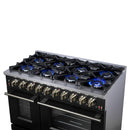 Forno Massimo 48-Inch Freestanding Gas Range with 8 Burners &  6.58 Cu.Ft. Convection Oven in Black with Antique Brass Handle (FFSGS6239-48BLK)