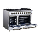 Forno Massimo 48-Inch Freestanding Gas Range with 8 Burners &  6.58 Cu.Ft. Convection Oven in White with Antique Brass Handle (FFSGS6239-48WHT)