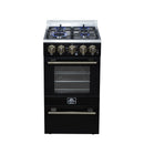 Forno Lamazze 20-Inch Freestanding Gas Range in Black with Antique Brass Trim (FFSGS6265-20BLK)