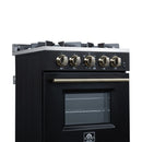 Forno Breno 24-Inch Freestanding Gas Range in Black with Antique Brass (FFSGS6290-24BLK)