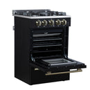 Forno Breno 24-Inch Freestanding Gas Range in Black with Antique Brass (FFSGS6290-24BLK)