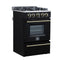 Forno Breno 24-Inch Freestanding Gas Range in Black with Antique Brass (FFSGS6290-24BLK)