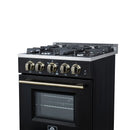 Forno Breno 24-Inch Freestanding Gas Range in Black with Antique Brass (FFSGS6290-24BLK)