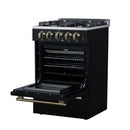 Forno Breno 24-Inch Freestanding Gas Range in Black with Antique Brass (FFSGS6290-24BLK)