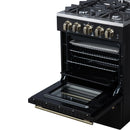 Forno Breno 24-Inch Freestanding Gas Range in Black with Antique Brass (FFSGS6290-24BLK)