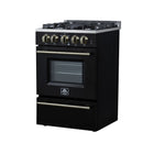 Forno Breno 24-Inch Freestanding Gas Range in Black with Antique Brass (FFSGS6290-24BLK)