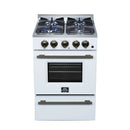 Forno Breno 24-Inch Freestanding Gas Range in White with Antique Brass (FFSGS6290-24WHT)