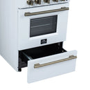 Forno Breno 24-Inch Freestanding Gas Range in White with Antique Brass (FFSGS6290-24WHT)