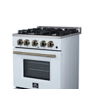 Forno Breno 24-Inch Freestanding Gas Range in White with Antique Brass (FFSGS6290-24WHT)