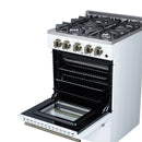Forno Breno 24-Inch Freestanding Gas Range in White with Antique Brass (FFSGS6290-24WHT)