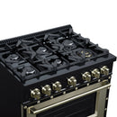 FORNO Valente 36-Inch Gas Range in Black with Antique Brass Handle and Decorative Copper Trim, 5.2 Cu.Ft. Convection Oven, 6 Sealed Burnes, 71 000 BTU Cooktop Output, Telescopic Racks (FFSGS6299-36CPBLK)