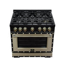 FORNO Valente 36-Inch Gas Range in Black with Antique Brass Handle and Decorative Copper Trim, 5.2 Cu.Ft. Convection Oven, 6 Sealed Burnes, 71 000 BTU Cooktop Output, Telescopic Racks (FFSGS6299-36CPBLK)
