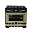 FORNO Valente 36-Inch Gas Range in Black with Antique Brass Handle and Decorative Copper Trim, 5.2 Cu.Ft. Convection Oven, 6 Sealed Burnes, 71 000 BTU Cooktop Output, Telescopic Racks (FFSGS6299-36CPBLK)