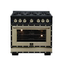 FORNO Valente 36-Inch Gas Range in Black with Antique Brass Handle and Decorative Copper Trim, 5.2 Cu.Ft. Convection Oven, 6 Sealed Burnes, 71 000 BTU Cooktop Output, Telescopic Racks (FFSGS6299-36CPBLK)
