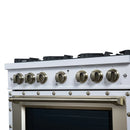 FORNO Valente 36-Inch Gas Range in White with Antique Brass Handle and Decorative Copper Trim, 5.2 Cu.Ft. Convection Oven, 6 Sealed Burnes, 71 000 BTU Cooktop Output, Telescopic Racks (FFSGS6299-36CPWHT)