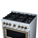 FORNO Valente 36-Inch Gas Range in White with Antique Brass Handle and Decorative Copper Trim, 5.2 Cu.Ft. Convection Oven, 6 Sealed Burnes, 71 000 BTU Cooktop Output, Telescopic Racks (FFSGS6299-36CPWHT)