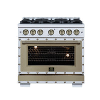Forno Ambassador 36-Inch Gas Range in White with 6 Sealed Burners, 71,000 BTU Cooktop Output, 5.2 Cu.Ft. Convection Oven, Telescopic Racks (FFSGS6299-36CPWHT)