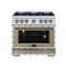 FORNO Valente 36-Inch Gas Range in White with Antique Brass Handle and Decorative Copper Trim, 5.2 Cu.Ft. Convection Oven, 6 Sealed Burnes, 71 000 BTU Cooktop Output, Telescopic Racks (FFSGS6299-36CPWHT)