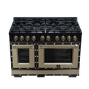 FORNO Valente 48-Inch Gas Range in Black with Antique Brass Handle and Decorative Copper Trim, 6.7 Cu. Ft. Double Oven, 8 Sealed Burners, 94 000 BTU Cooktop Output, Telescopic Racks ( FFSGS6299-48CPBLK)