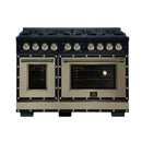 FORNO Valente 48-Inch Gas Range in Black with Antique Brass Handle and Decorative Copper Trim, 6.7 Cu. Ft. Double Oven, 8 Sealed Burners, 94 000 BTU Cooktop Output, Telescopic Racks ( FFSGS6299-48CPBLK)