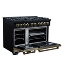 FORNO Valente 48-Inch Gas Range in Black with Antique Brass Handle and Decorative Copper Trim, 6.7 Cu. Ft. Double Oven, 8 Sealed Burners, 94 000 BTU Cooktop Output, Telescopic Racks ( FFSGS6299-48CPBLK)