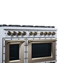 FORNO Valente 48-Inch Gas Range in White with Antique Brass Handle and Decorative Copper Trim, 6.7 Cu. Ft. Double Oven, 8 Sealed Burners, 94 000 BTU Cooktop Output, Telescopic Racks (FFSGS6299-48CPWHT)