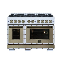 Forno Ambassador 48-Inch Gas Range in White with 8 Sealed Burners, 94,000 BTU Cooktop Output, 6.7 Cu.Ft. Double Oven, Telescopic Racks (FFSGS6299-48CPWHT)