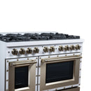 FORNO Valente 48-Inch Gas Range in White with Antique Brass Handle and Decorative Copper Trim, 6.7 Cu. Ft. Double Oven, 8 Sealed Burners, 94 000 BTU Cooktop Output, Telescopic Racks (FFSGS6299-48CPWHT)