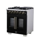 Forno Capriasca 30-Inch Freestanding French Door Gas Range with 4 Burners and 4.32 Cu.Ft. Convection Oven in Black with Antique Brass Handle (FFSGS6460-30BLK)