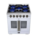 Forno Capriasca 30-Inch Freestanding French Door Gas Range with 4 Burners and 4.32 Cu.Ft. Convection Oven in White with Antique Brass Handle (FFSGS6460-30WHT)